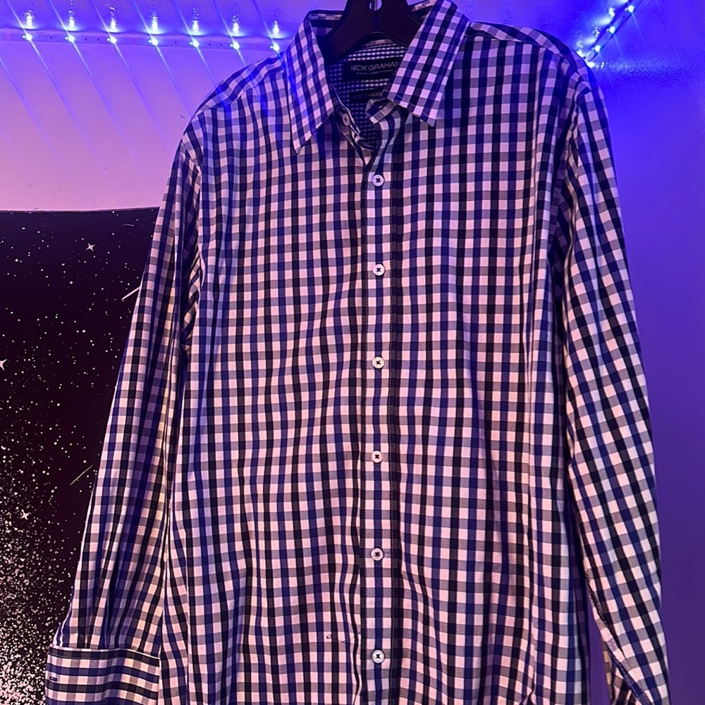 Nick Graham Stretch Modern Fit : Blue, Black and White (Plaid)